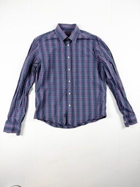 UNTUCKit Men's Plaid Button-Down Shirt in Navy and Pink Medium